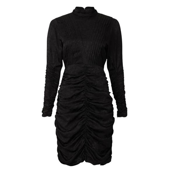Hunter Bell Ariana Ruched Dress In Onyx Black Jacquard Size 12 - Picture 3 of 16